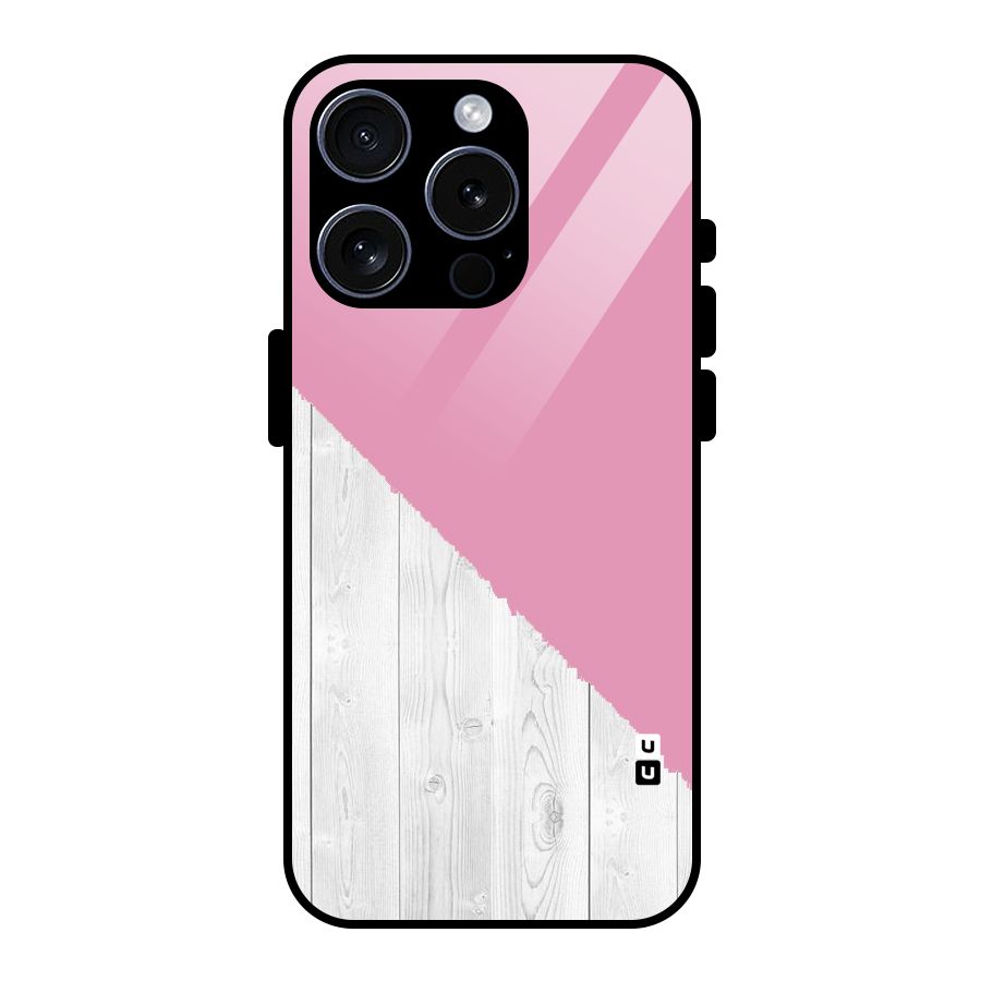 Grey Pink Wooden Design Glass Back Case for iPhone 15 Pro