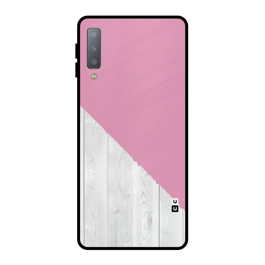 Grey Pink Wooden Design Metal Back Case for Galaxy A7 (2018)