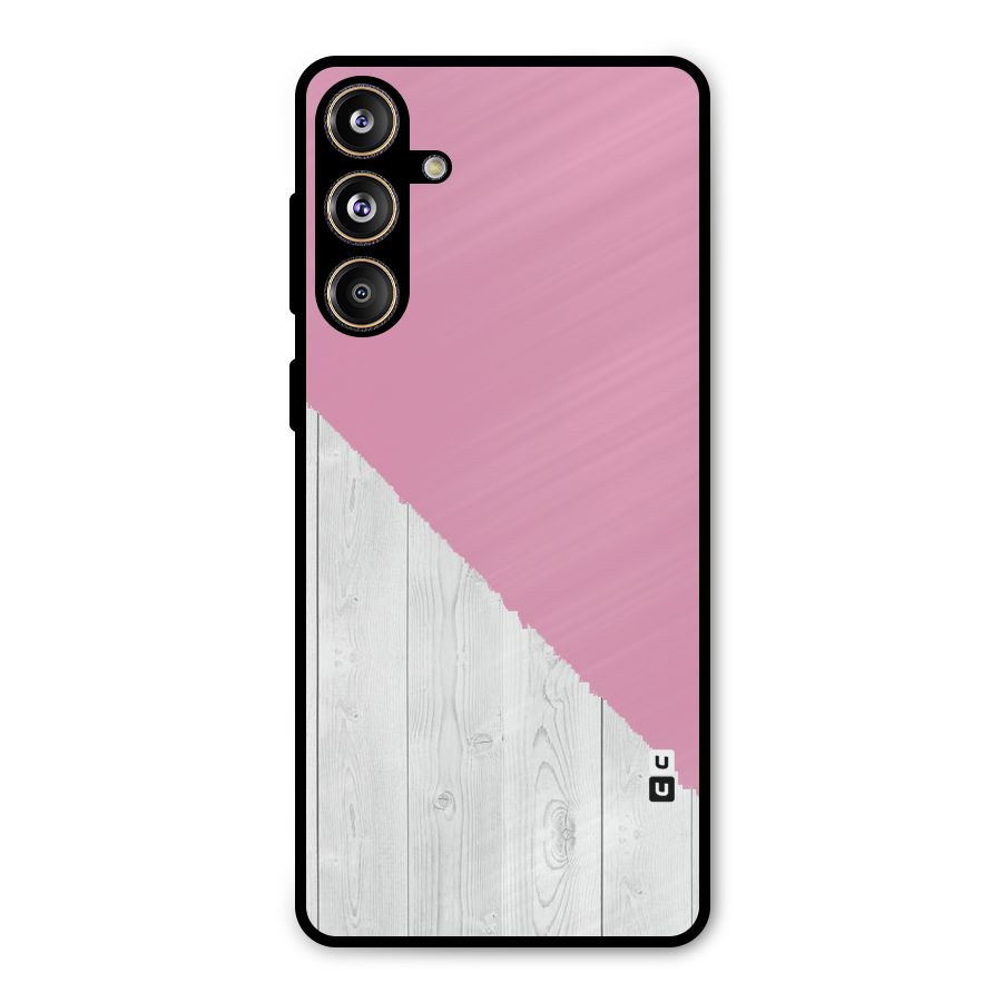 Grey Pink Wooden Design Metal Back Case for Galaxy F55