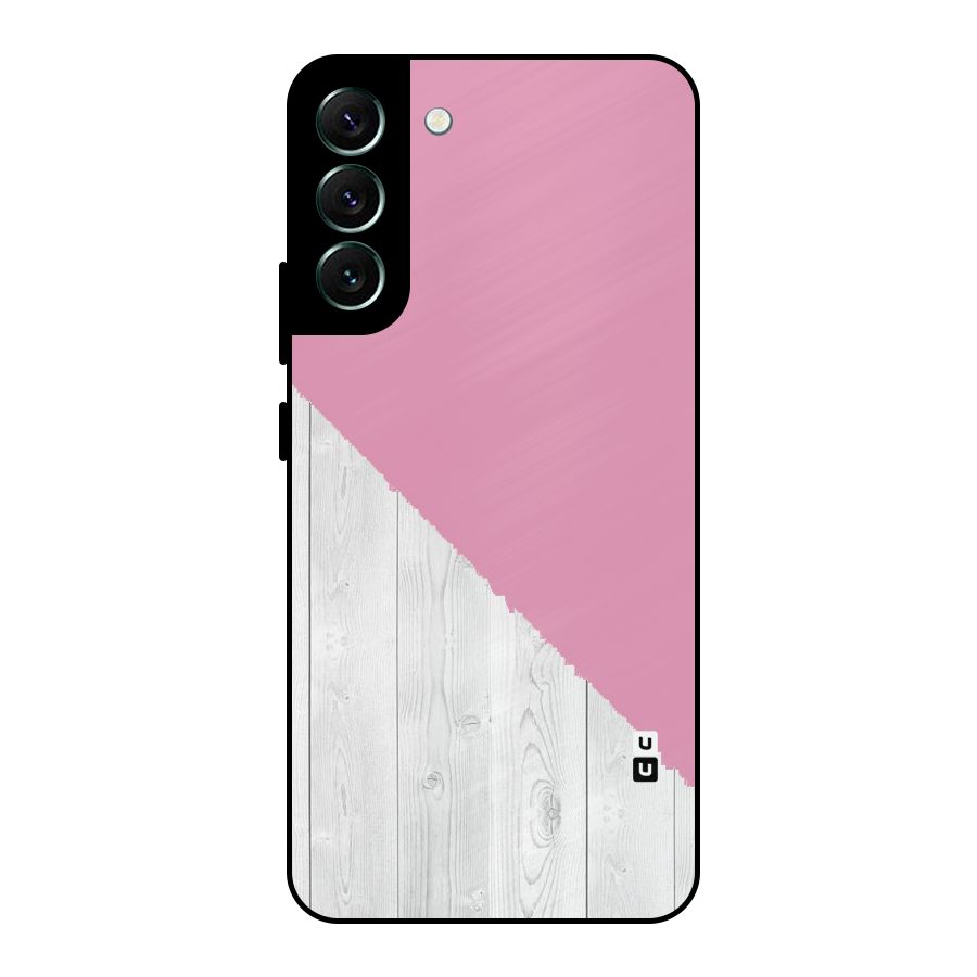 Grey Pink Wooden Design Metal Back Case for Galaxy S22 Plus 5G