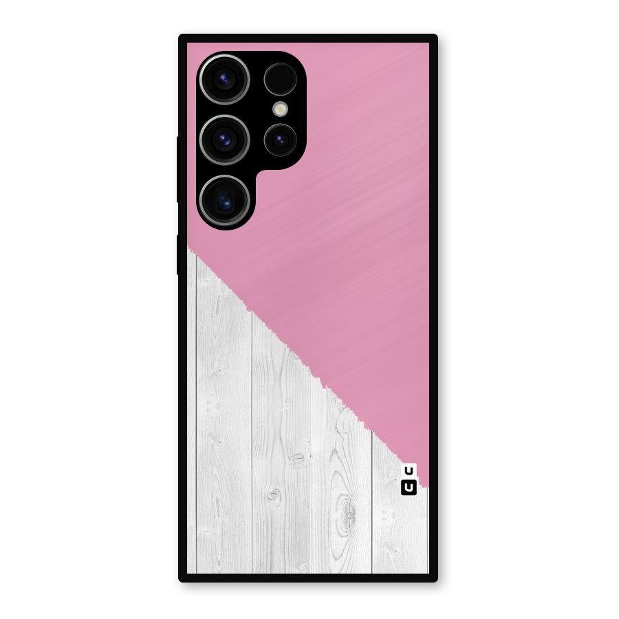 Grey Pink Wooden Design Metal Back Case for Galaxy S23 Ultra