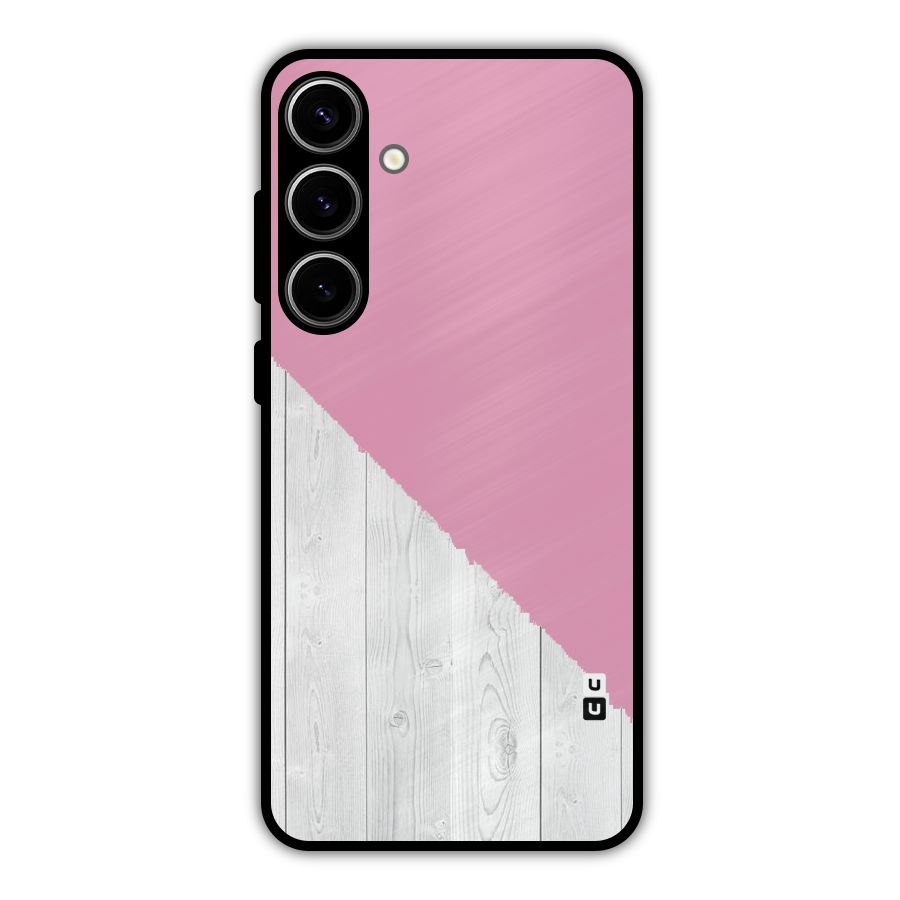 Grey Pink Wooden Design Metal Back Case for Galaxy S24 Plus