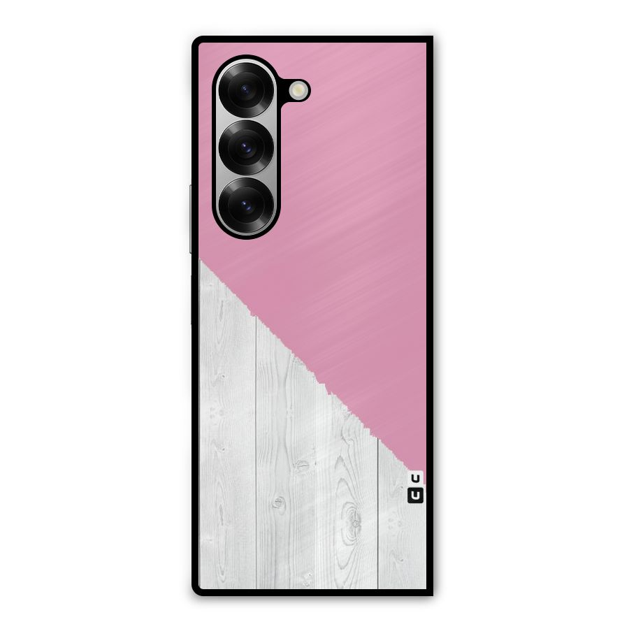 Grey Pink Wooden Design Metal Back Case for Galaxy Z Fold6