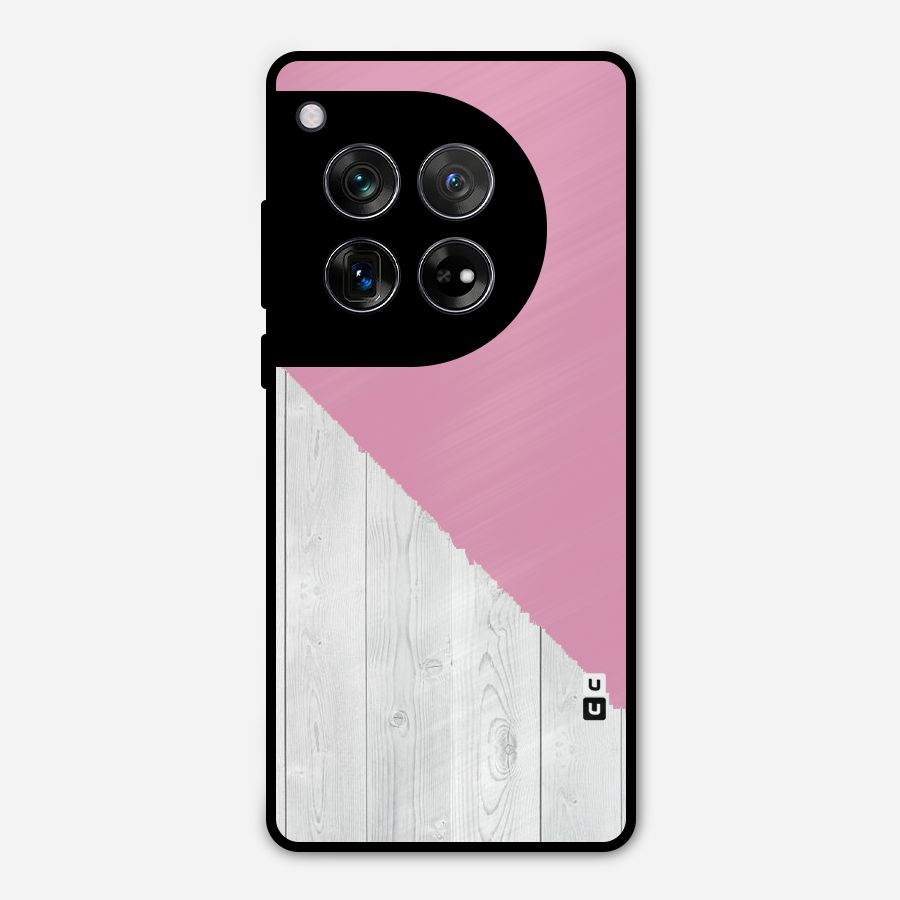 Grey Pink Wooden Design Metal Back Case for OnePlus 12