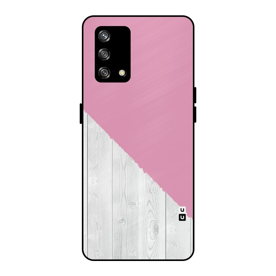 Grey Pink Wooden Design Metal Back Case for Oppo F19