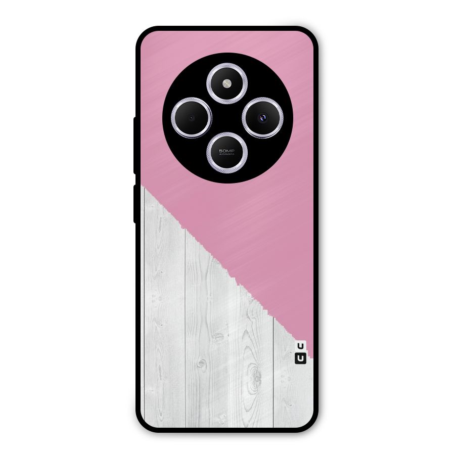 Grey Pink Wooden Design Metal Back Case for Poco C75 5G