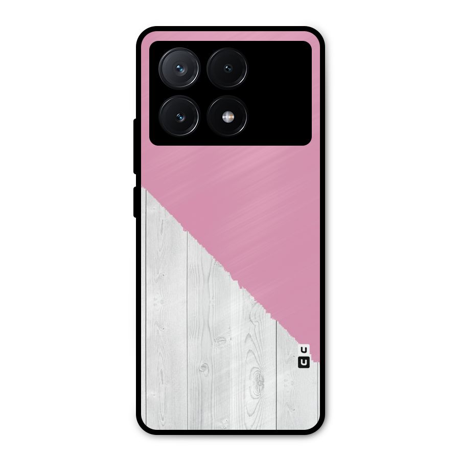 Grey Pink Wooden Design Metal Back Case for Poco X6 Pro
