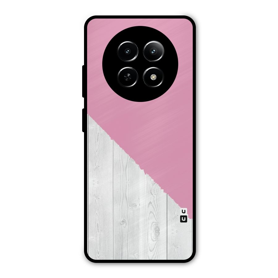 Grey Pink Wooden Design Metal Back Case for Realme 12 5G
