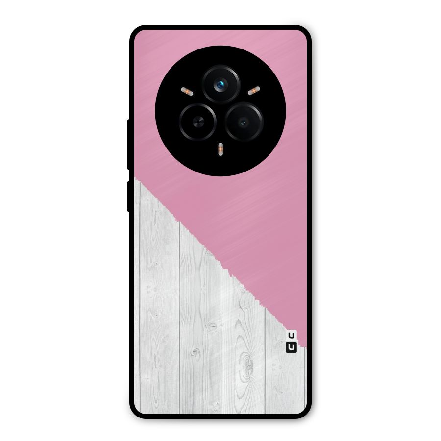 Grey Pink Wooden Design Metal Back Case for Realme 14 Pro