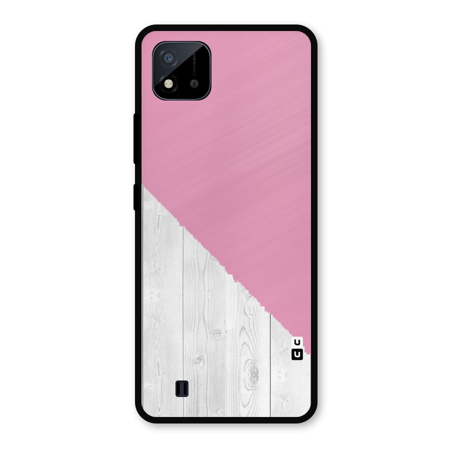 Grey Pink Wooden Design Metal Back Case for Realme C11 2021