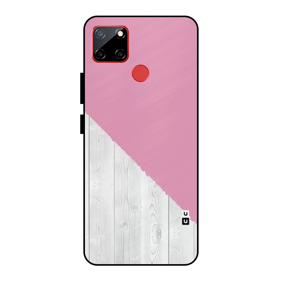 Grey Pink Wooden Design Metal Back Case for Realme C12