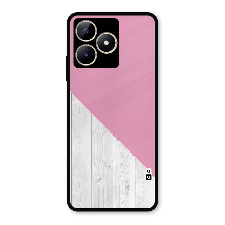 Grey Pink Wooden Design Metal Back Case for Realme C53