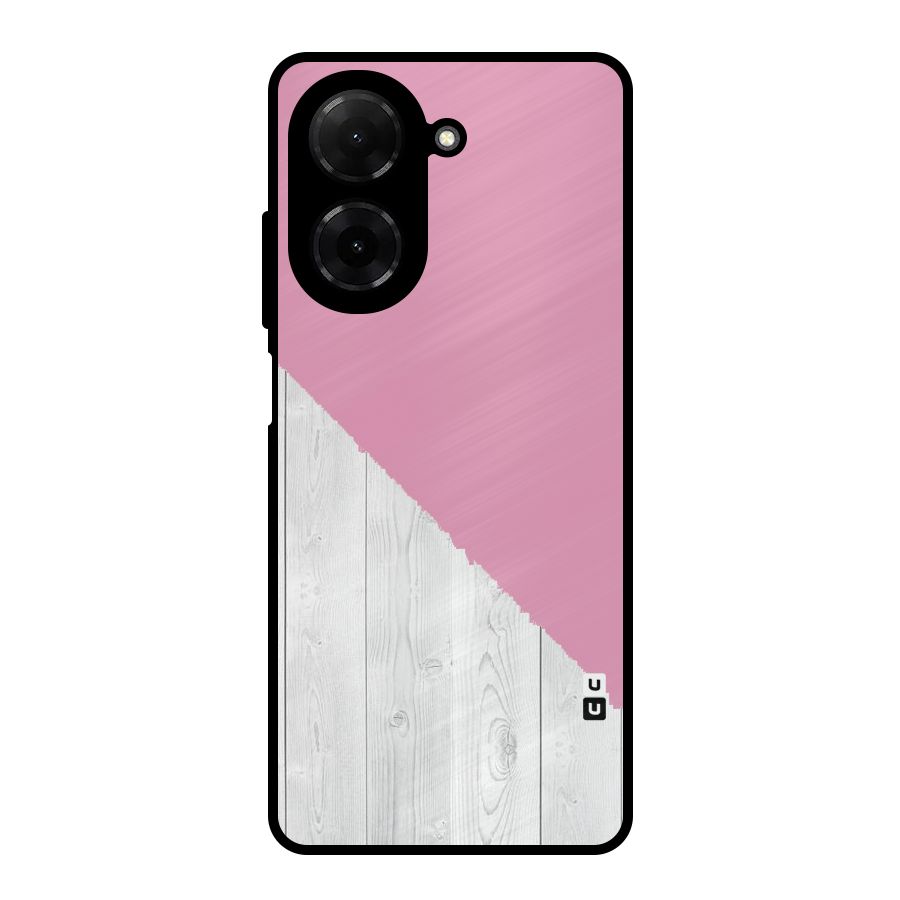 Grey Pink Wooden Design Metal Back Case for Redmi A5 4G