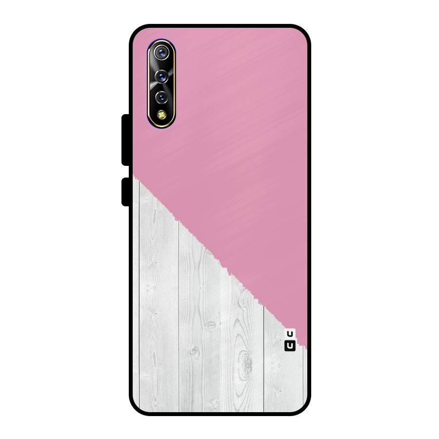 Grey Pink Wooden Design Metal Back Case for Vivo S1