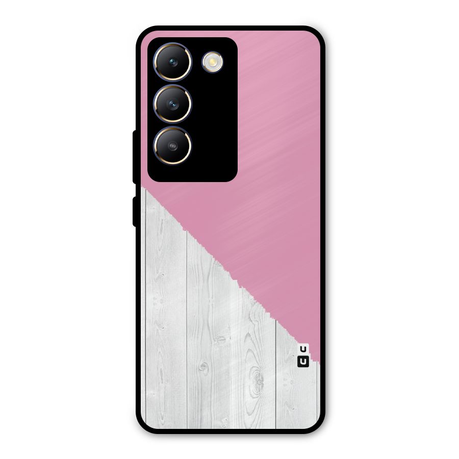 Grey Pink Wooden Design Metal Back Case for Vivo T3 5G