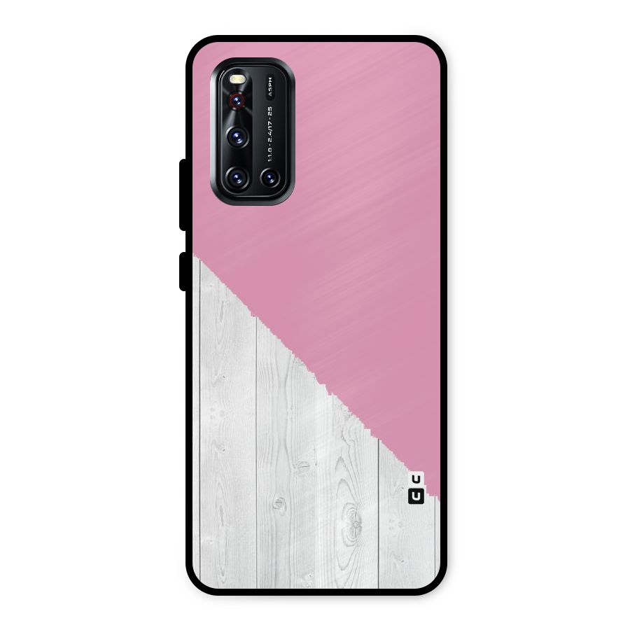 Grey Pink Wooden Design Metal Back Case for Vivo V19