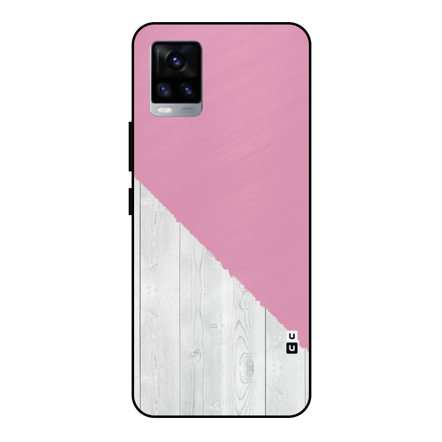 Grey Pink Wooden Design Metal Back Case for Vivo V20