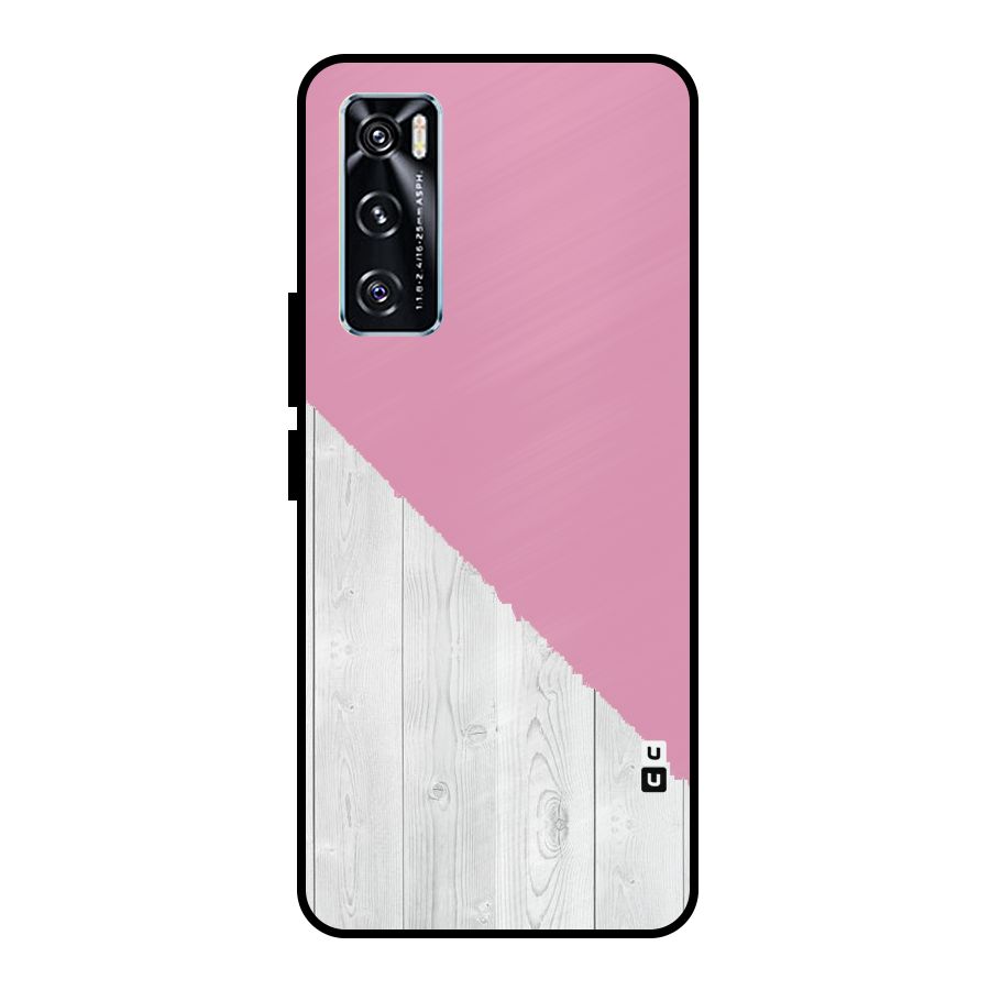 Grey Pink Wooden Design Metal Back Case for Vivo V20 SE