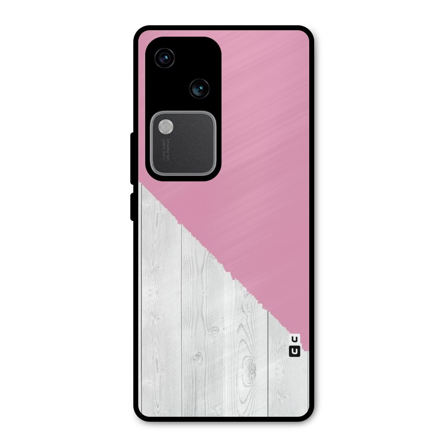 Grey Pink Wooden Design Metal Back Case for Vivo V30 Pro