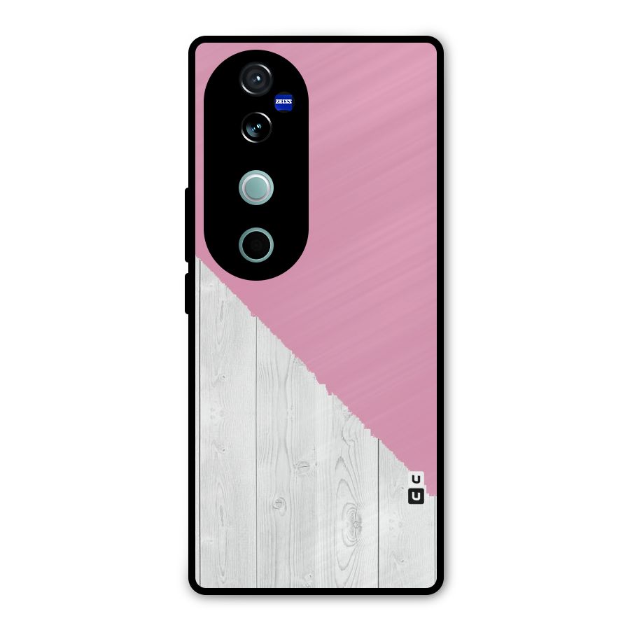 Grey Pink Wooden Design Metal Back Case for Vivo V40