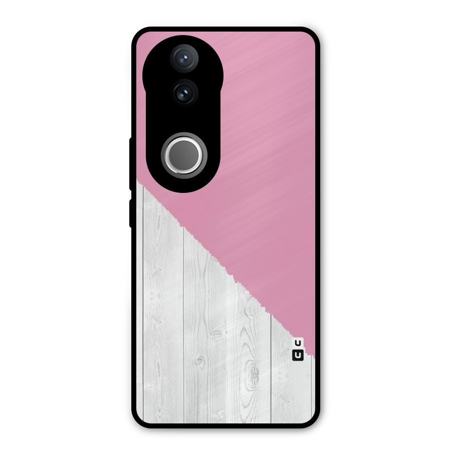 Grey Pink Wooden Design Metal Back Case for Vivo V50e