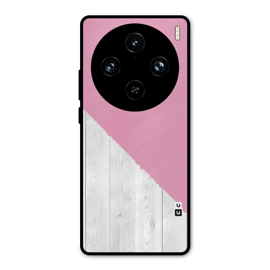 Grey Pink Wooden Design Metal Back Case for Vivo X100 Pro