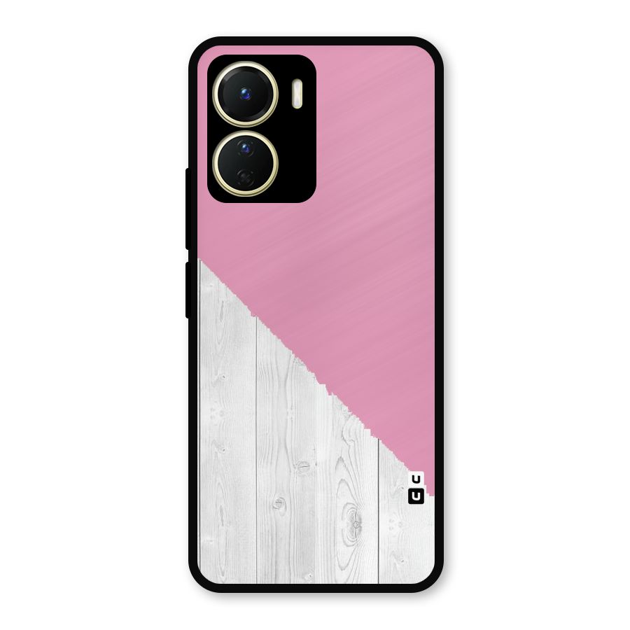 Grey Pink Wooden Design Metal Back Case for Vivo Y16