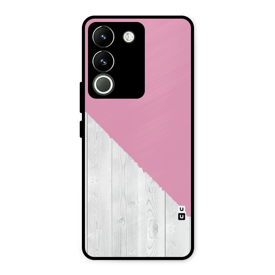 Grey Pink Wooden Design Metal Back Case for Vivo Y200