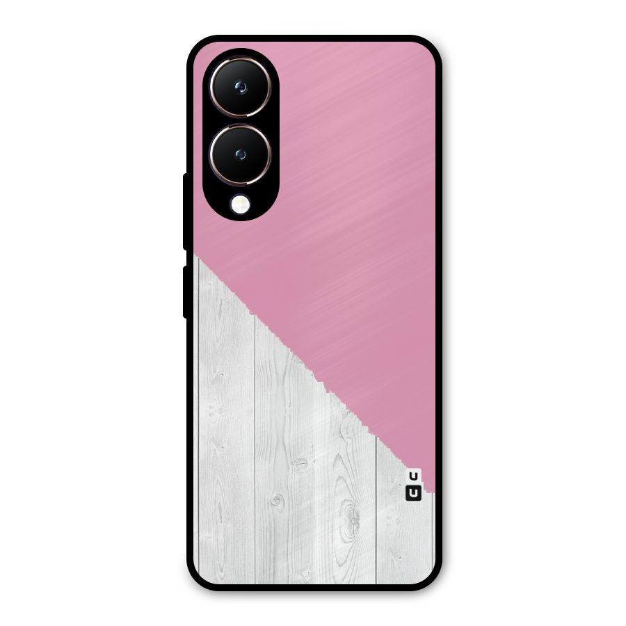 Grey Pink Wooden Design Metal Back Case for Vivo Y28