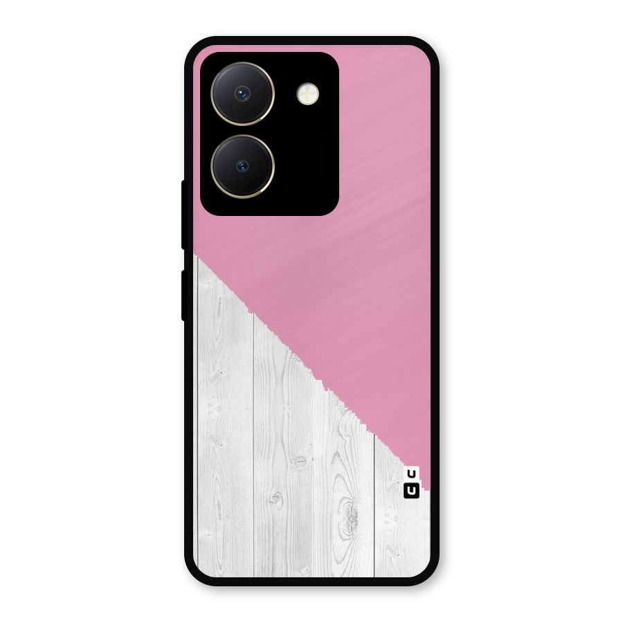 Grey Pink Wooden Design Metal Back Case for Vivo Y36