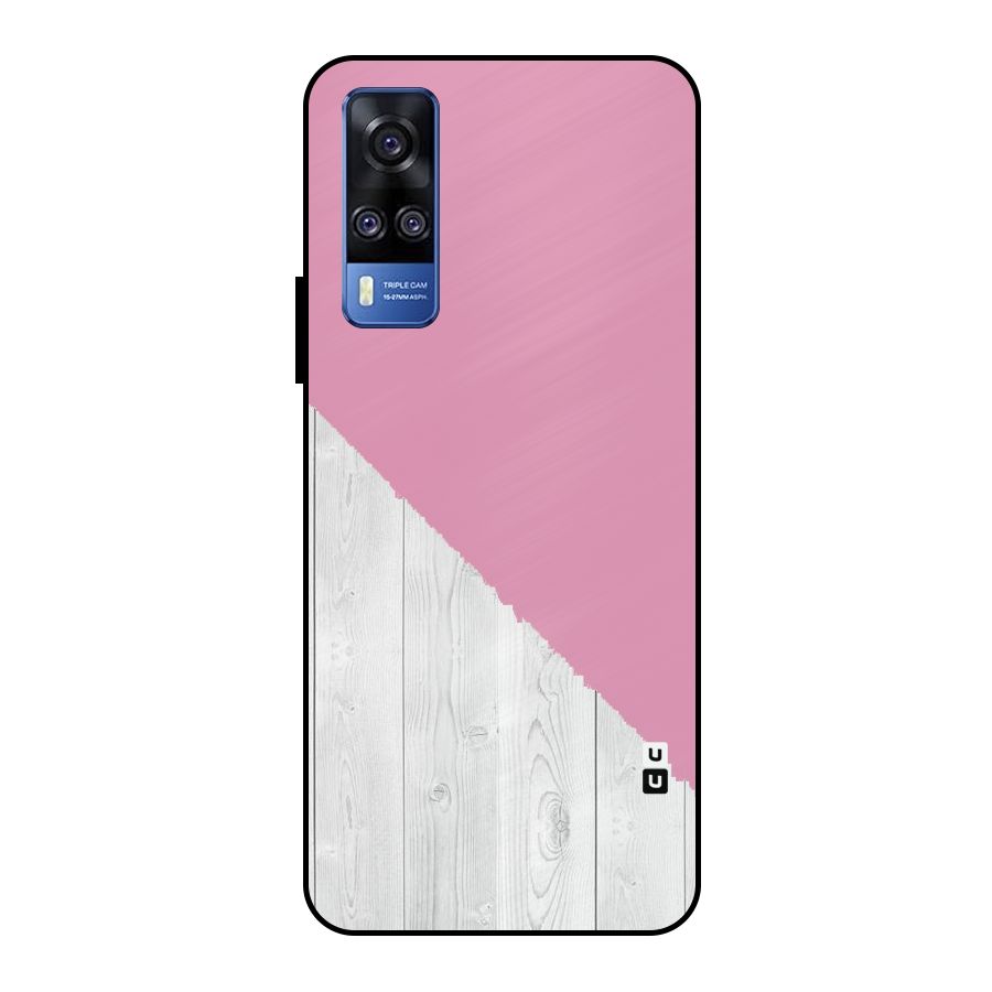 Grey Pink Wooden Design Metal Back Case for Vivo Y51