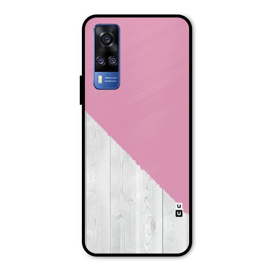 Grey Pink Wooden Design Metal Back Case for Vivo Y51A