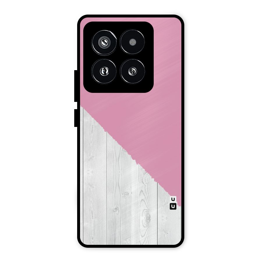 Grey Pink Wooden Design Metal Back Case for Xiaomi 14 Pro