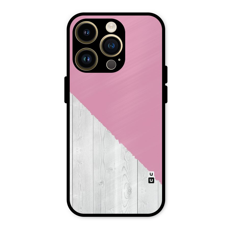 Grey Pink Wooden Design Metal Back Case for iPhone 14 Pro