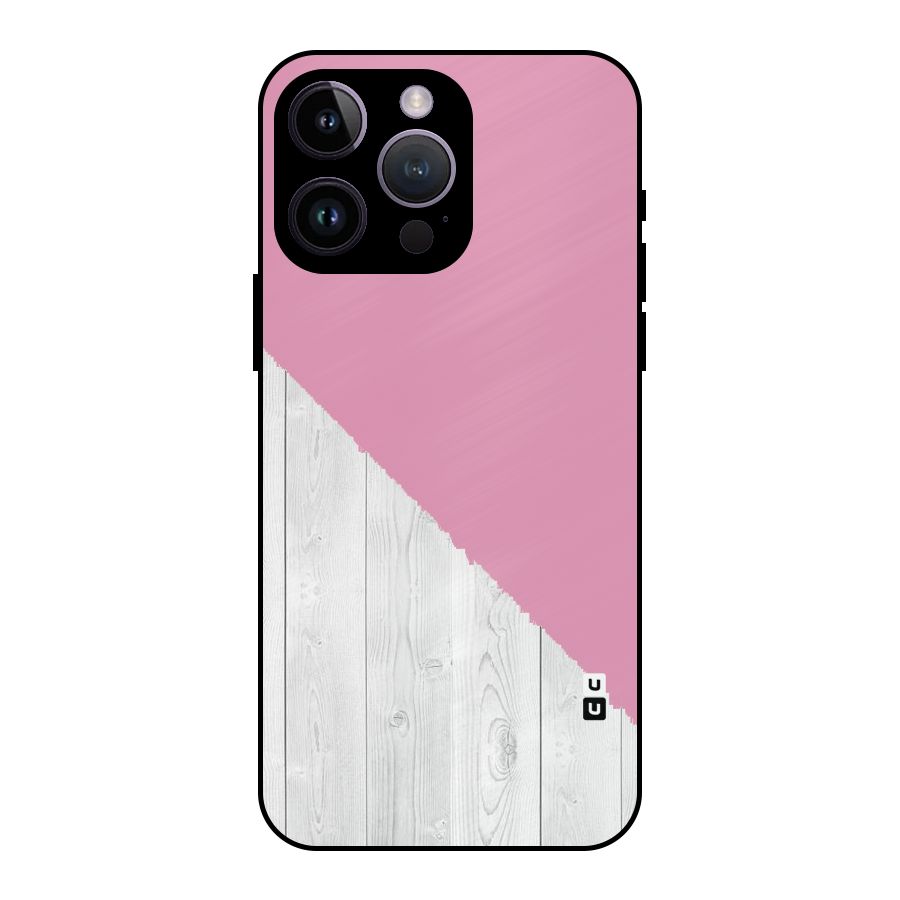 Grey Pink Wooden Design Metal Back Case for iPhone 14 Pro Max