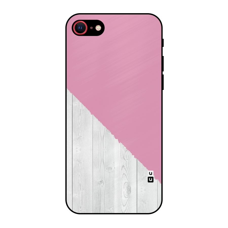 Grey Pink Wooden Design Metal Back Case for iPhone SE 2020