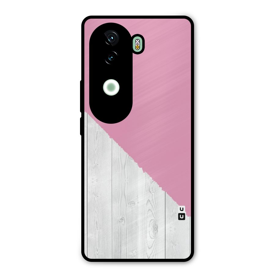 Grey Pink Wooden Design Metal Back Case for iQOO Z9s
