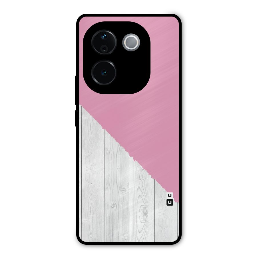 Grey Pink Wooden Design Metal Back Case for iQOO Z9s Pro