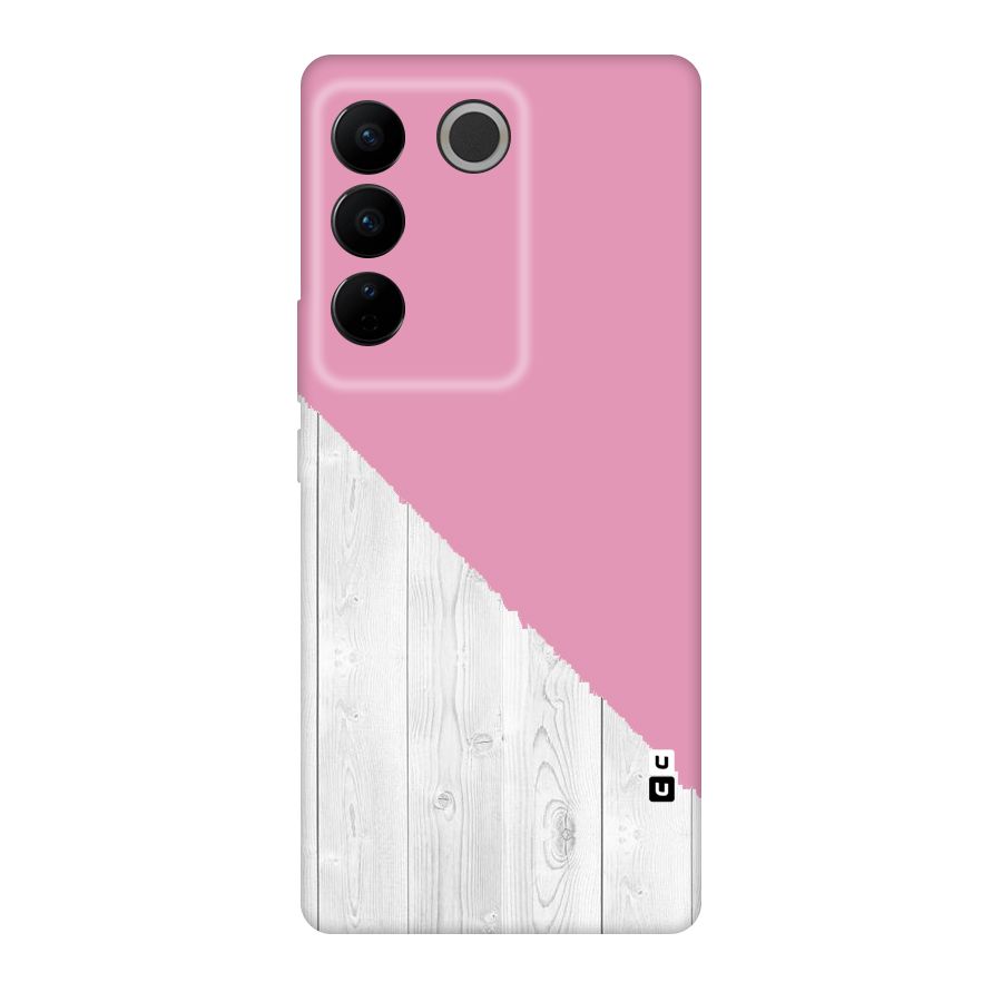 Grey Pink Wooden Design Original Polycarbonate Back Case for Vivo V27