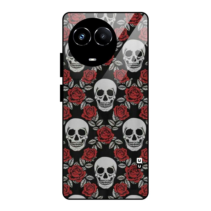 Grey Skulls Glass Back Case for Realme Narzo 60X