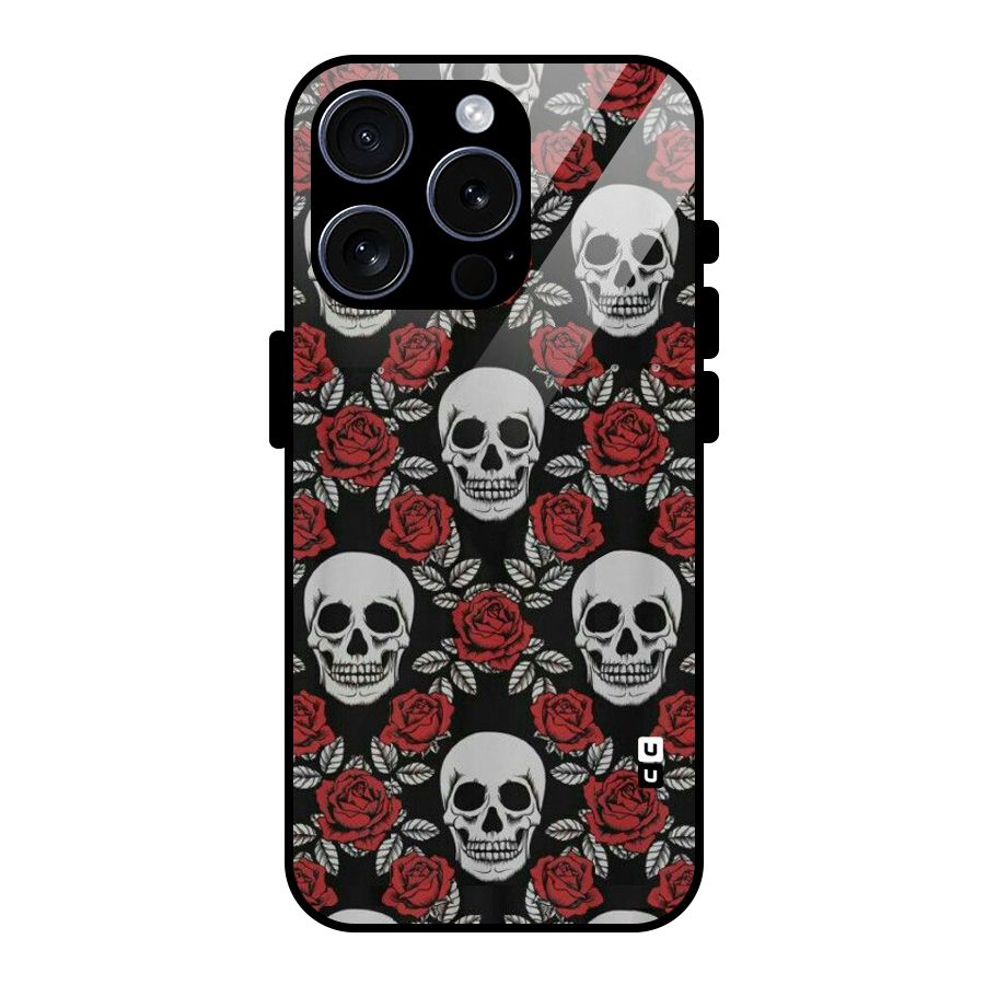 Grey Skulls Glass Back Case for iPhone 15 Pro