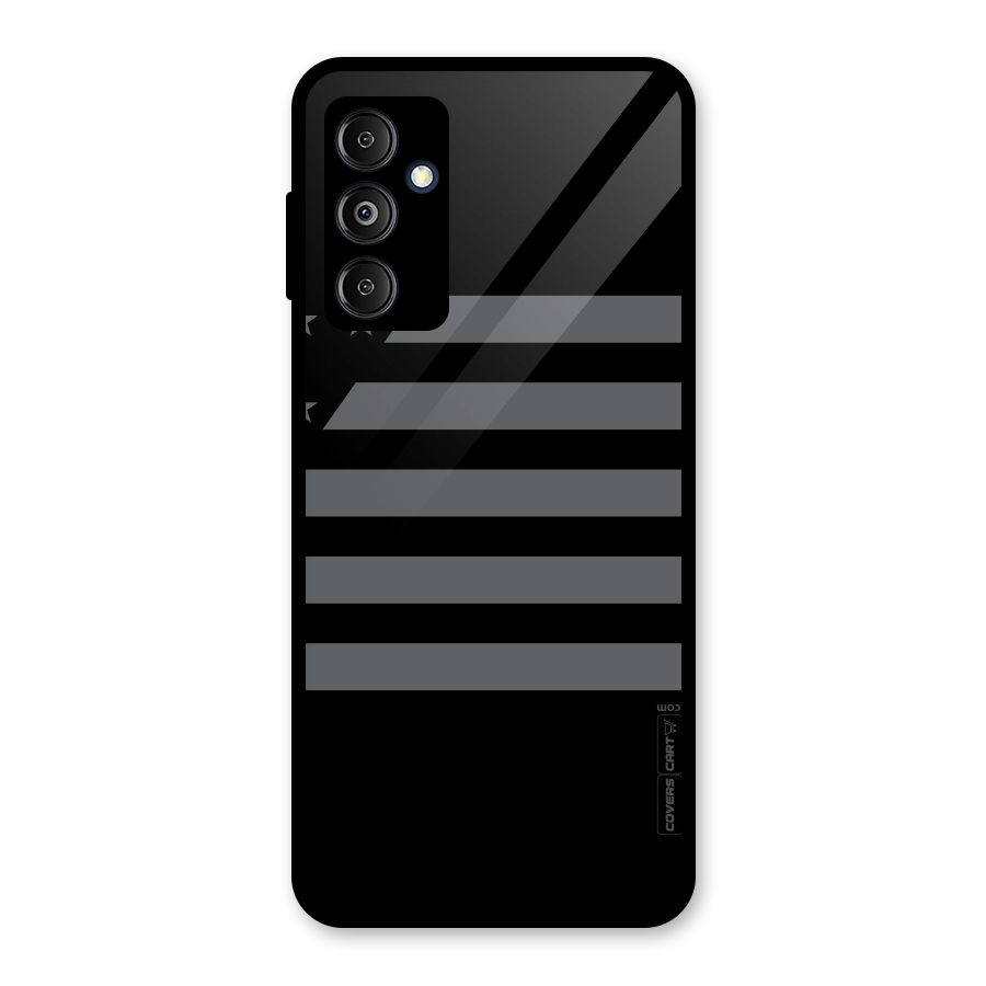 Grey Star Striped Pattern Glass Back Case for Galaxy M14 5G