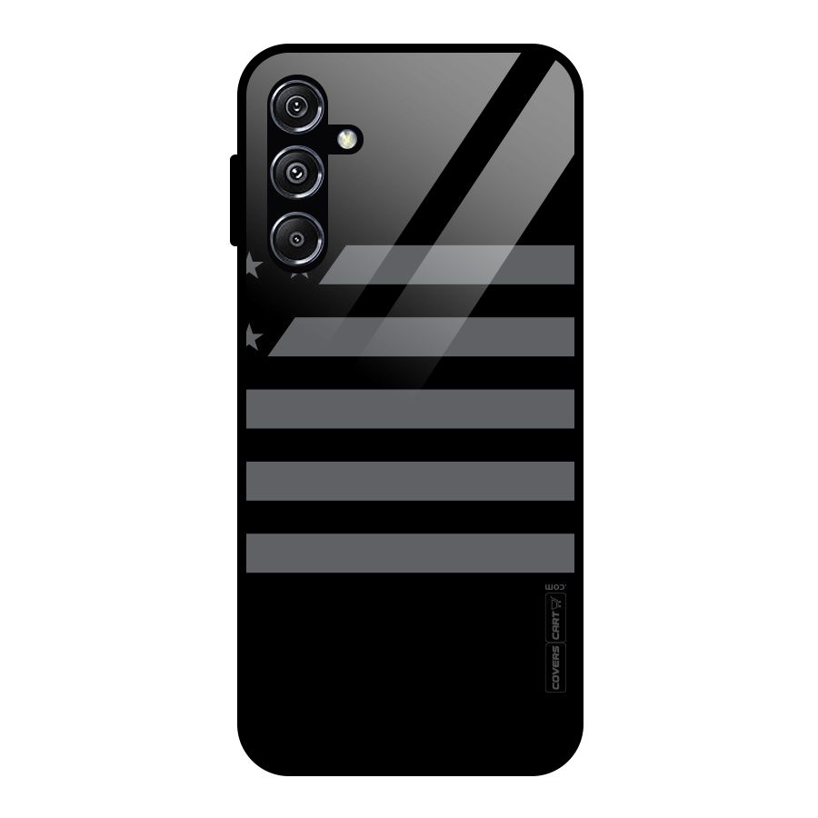 Grey Star Striped Pattern Glass Back Case for Galaxy M34 5G
