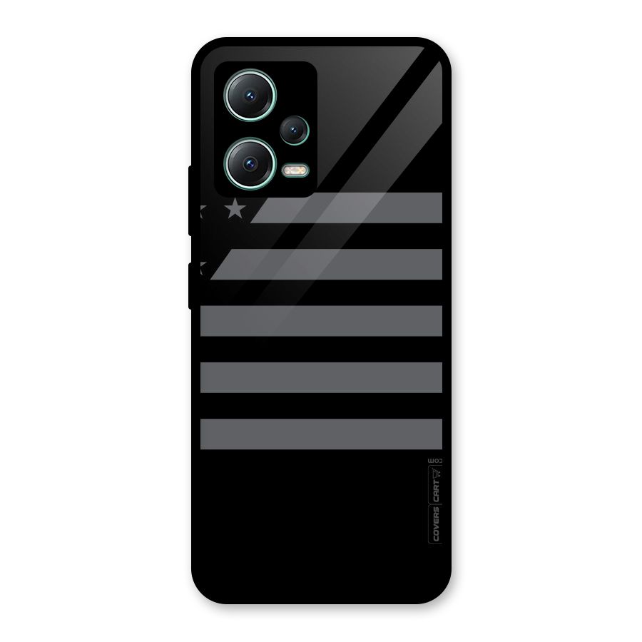 Grey Star Striped Pattern Glass Back Case for Poco X5