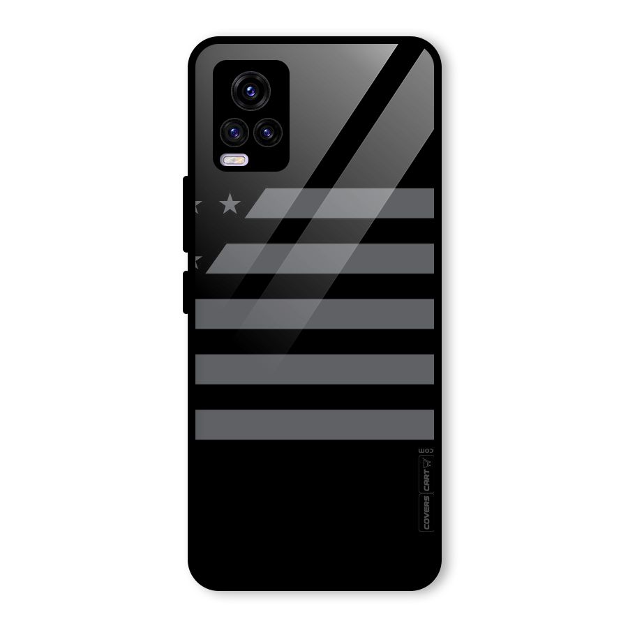 Grey Star Striped Pattern Glass Back Case for Vivo V20 2021