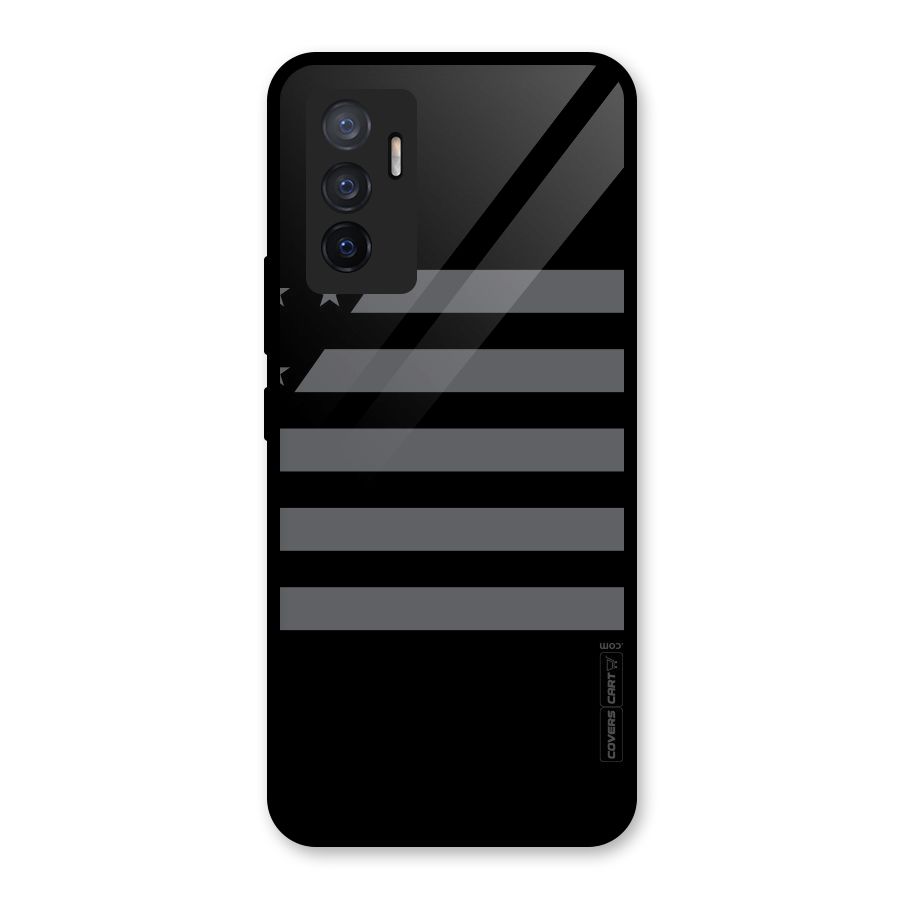 Grey Star Striped Pattern Glass Back Case for Vivo V23e