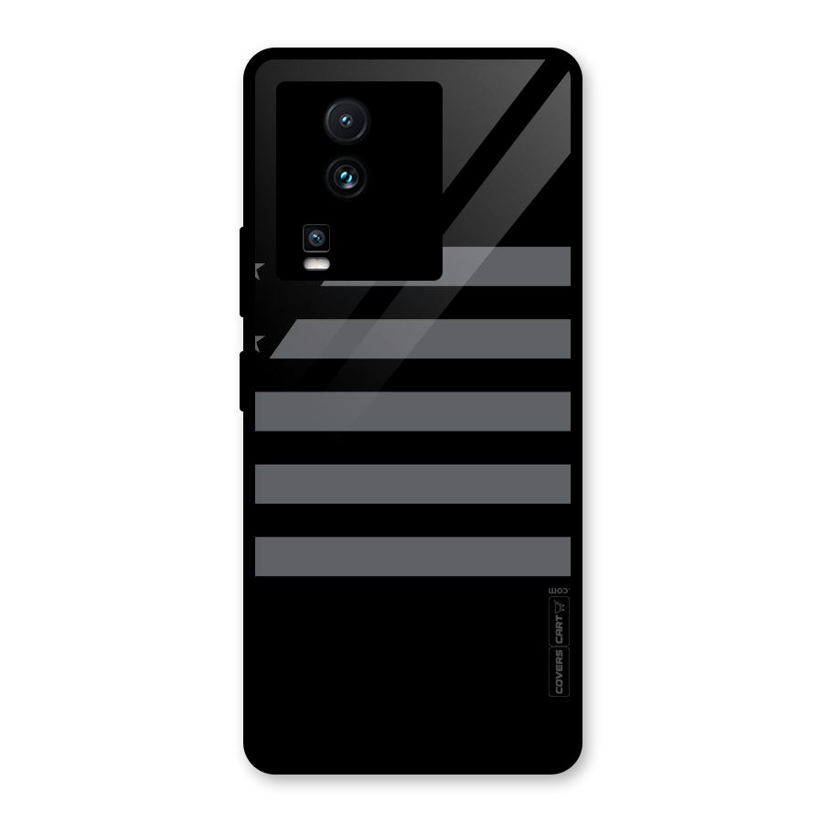 Grey Star Striped Pattern Glass Back Case for Vivo iQOO Neo 7