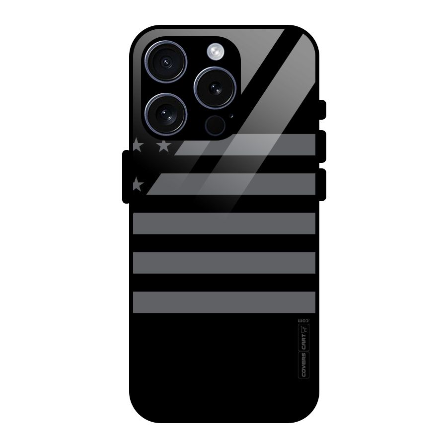 Grey Star Striped Pattern Glass Back Case for iPhone 15 Pro