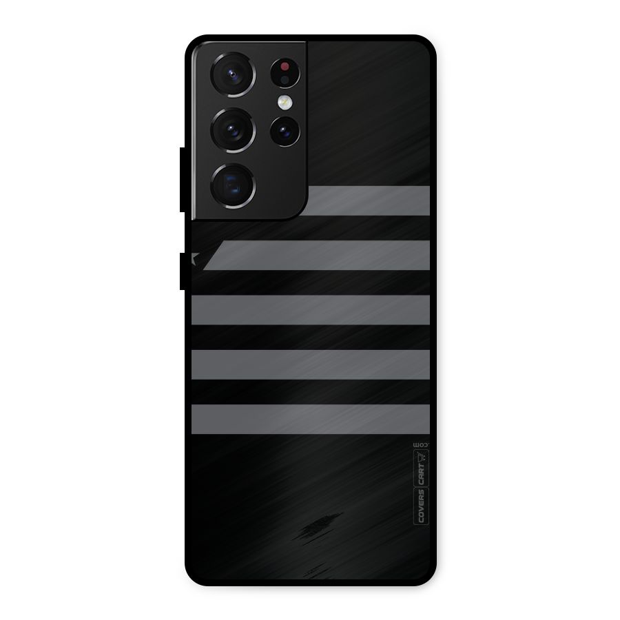 Grey Star Striped Pattern Metal Back Case for Galaxy S21 Ultra 5G