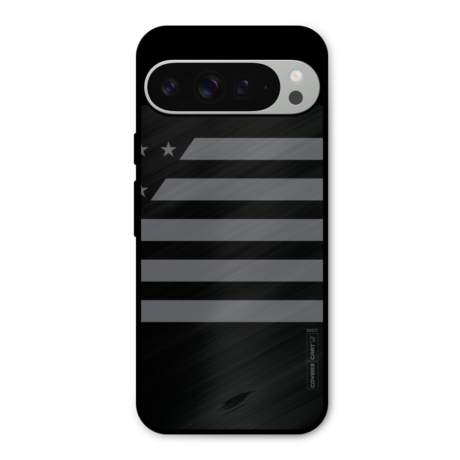Grey Star Striped Pattern Metal Back Case for Google Pixel 9 Pro XL